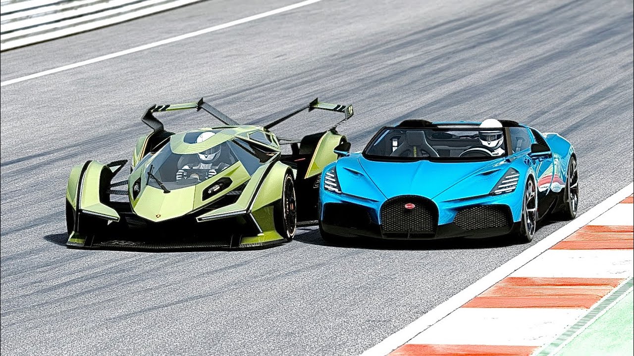 Bugatti W16 Mistral vs Lamborghini V12 Vision GT at Monza